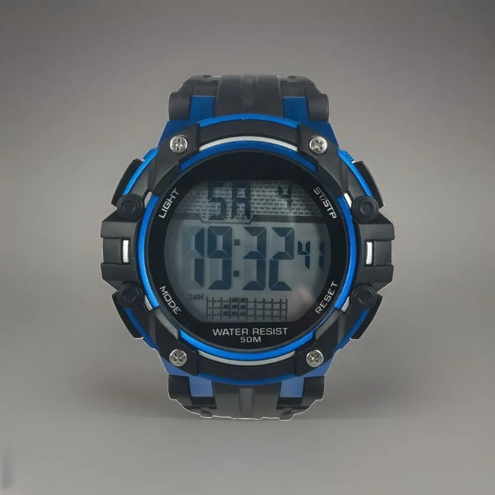 George Mens Digital Sport Wrisit Watch Black With Blue Accents New In Box